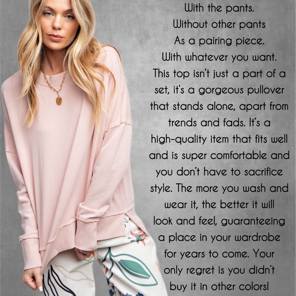 EASEL "SUPER COZY" Mineral Washed Distressed Seams Long Sleeved Top W/Side Slits - Picture 8 of 13